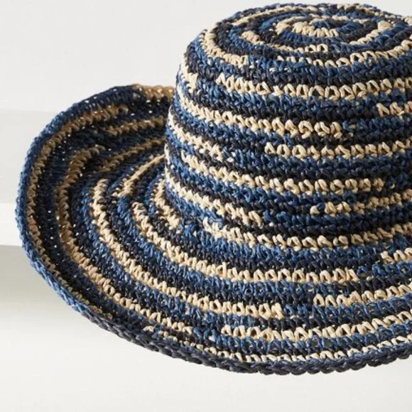 Anthropologie Bucket Hat by San Diego Hat Company in Blue Spacedye Straw. New! - Picture 8 of 10